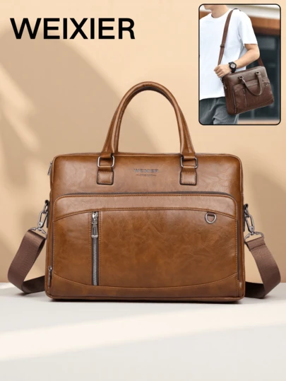 WEIXIER 公文包托特包，男士手提包，多口袋轻便便携休闲简约男包，时尚通勤包，新款商务旅行过夜包，适合出差、购物、旅行、运动、上学、通勤正式/商务正式