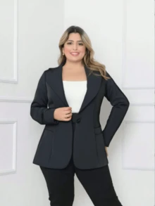 Women's Plus Size Tailored Blazer With Button Jackets 2025 FL-219 - Black - View 1