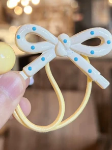 5pcs/1pc Cartoon Bow, Macaron Hair Ties, Colorful Scrunchies, Beaded Hair Ties, Polka Dot Candy Color Hair Elastics, High Elasticity Ponytail Holders, Harmless Hair Accessories, Sturdy For Daily Use, Random Color, Home Beauty Women Accessory Gifts, Hair Rubber Bands, Hair Rope ,Gifts Head Accessories