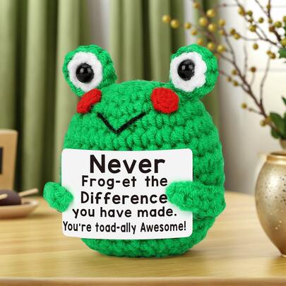 1 件手工钩针桌面装饰小雕像，可爱的青蛙动物设计，是送给最好的朋友、女朋友、姐妹、妈妈、奶奶、同事、家人的绝佳生日礼物，积极情绪支持，创意派对/万圣节/圣诞节欣赏小礼物