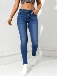 Jeans pitillo de cintura alta - Azul - Ver 3