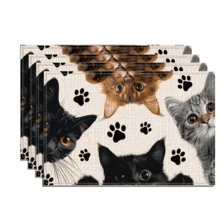 1 Set Of 2pcs/4pcs/6pcs/8pcs Peeping Cat Pattern Placemats, Size 30*45CM, Kitchen Dining Table Mats, Hotel Dining Mats, Holiday Party Mats, Suitable For Home, Outdoor, Holiday, Party Table Decor, Tablecloth, Chinese Style Tablecloth, Plates, Gourmet Journey, Serving Plates, Travel Set, Table Brush, Plate Felt, Tray Mat, Travel, Coasters, Kitchen Accessories