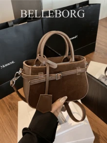 Casual Contrast Color Texture Versatile Matte Commuter Retro Leather Buckle Small Handbag For Women - Cà phê - Xem 3