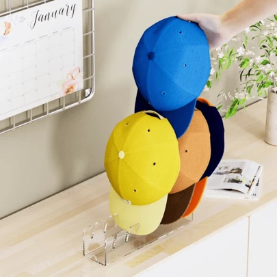 Transparent/Black Acrylic Hat Rack For Display And Organization, No Installation Required, Suitable For Bedroom, Closet, Desk, Vanity, Office