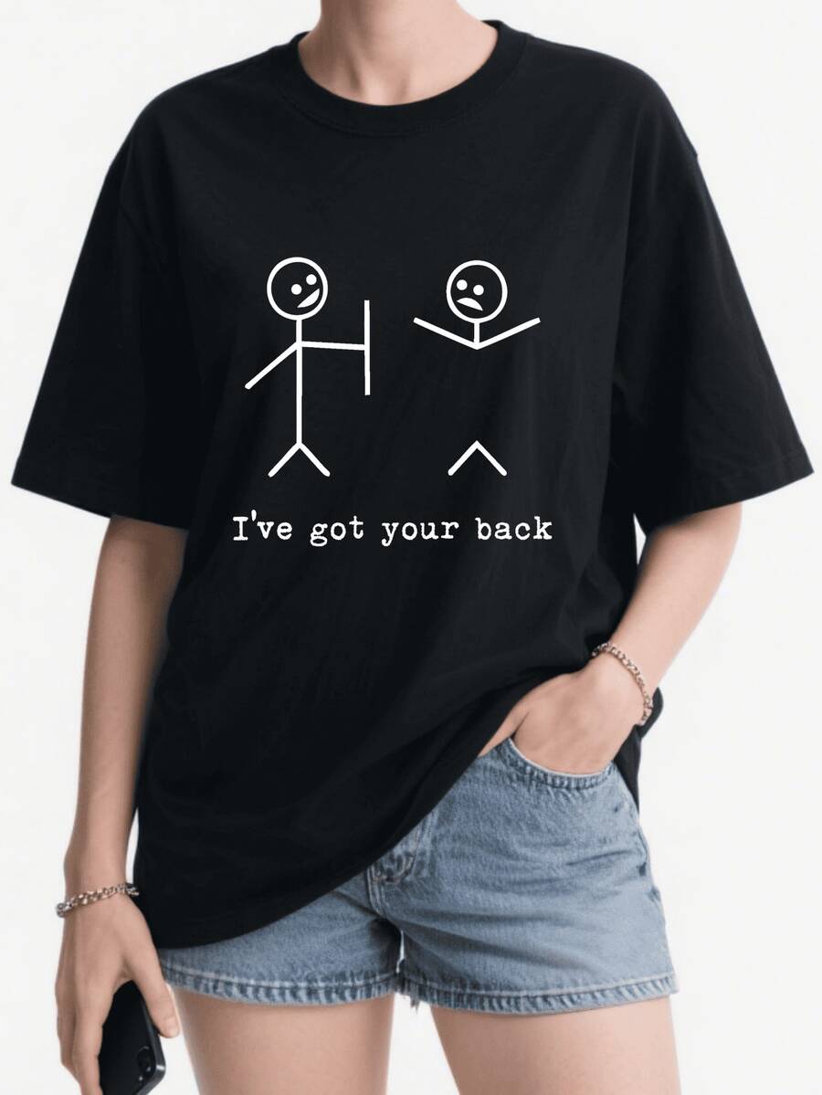 I Got Your Back Funny Sarcastic Stick Figure Humor Premium Men's Shirt.Png Round Neck Art Summer Top-Shirt Women - Black - View 1