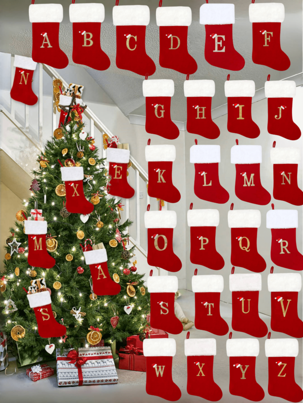 Monogramm Weihnachtsstrümpfe, 2026 Weihnachtsstrümpfe Weihnachts-Englisch-Buchstaben Hängende Strümpfe Weihnachtsstrümpfe Doppelseitig Kamin Hängende Strümpfe für Weihnachtsfeier Dekoration Neujahrsparty Geschenkideen Zubehör, Personalisierter Anfangsbuchstabe Weihnachtsstrumpf, Familien Weihnachtsfeier Dekoration Heim Dekoration Weihnachtsdekoration Raumdekoration Winterweihnachtsdekoration Heim Weihnachtsgeschenke Weihnachtsdekoration