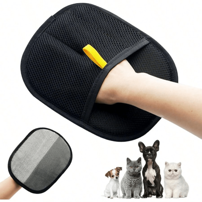 3/2/1pc Upgraded Large Pet Static Remover Glove - Black Polypropylene Cat Grooming Glove With Yellow Decor, 24.99cm X 17.98cm, Effectively Removes Cat/Dog Hair And Dander, Essential Pet Grooming Tool | Fashionable Pet Accessory | Durable Care Glove, Pet Grooming Glove, Suitable For Kittens, Puppies, Clothes Cleaning, Sofa Dehairing, Quilt Cleaning, All Seasons, Gift