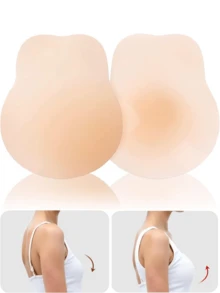 2/1 Pair Of Women's Silicone Adhesive Bras, Adhesive Bra Invisible Nipple Covers With Lifting Function, Suitable For Backless Strapless Dresses, Breathable And Anti-Exposure - Apricot - View 1
