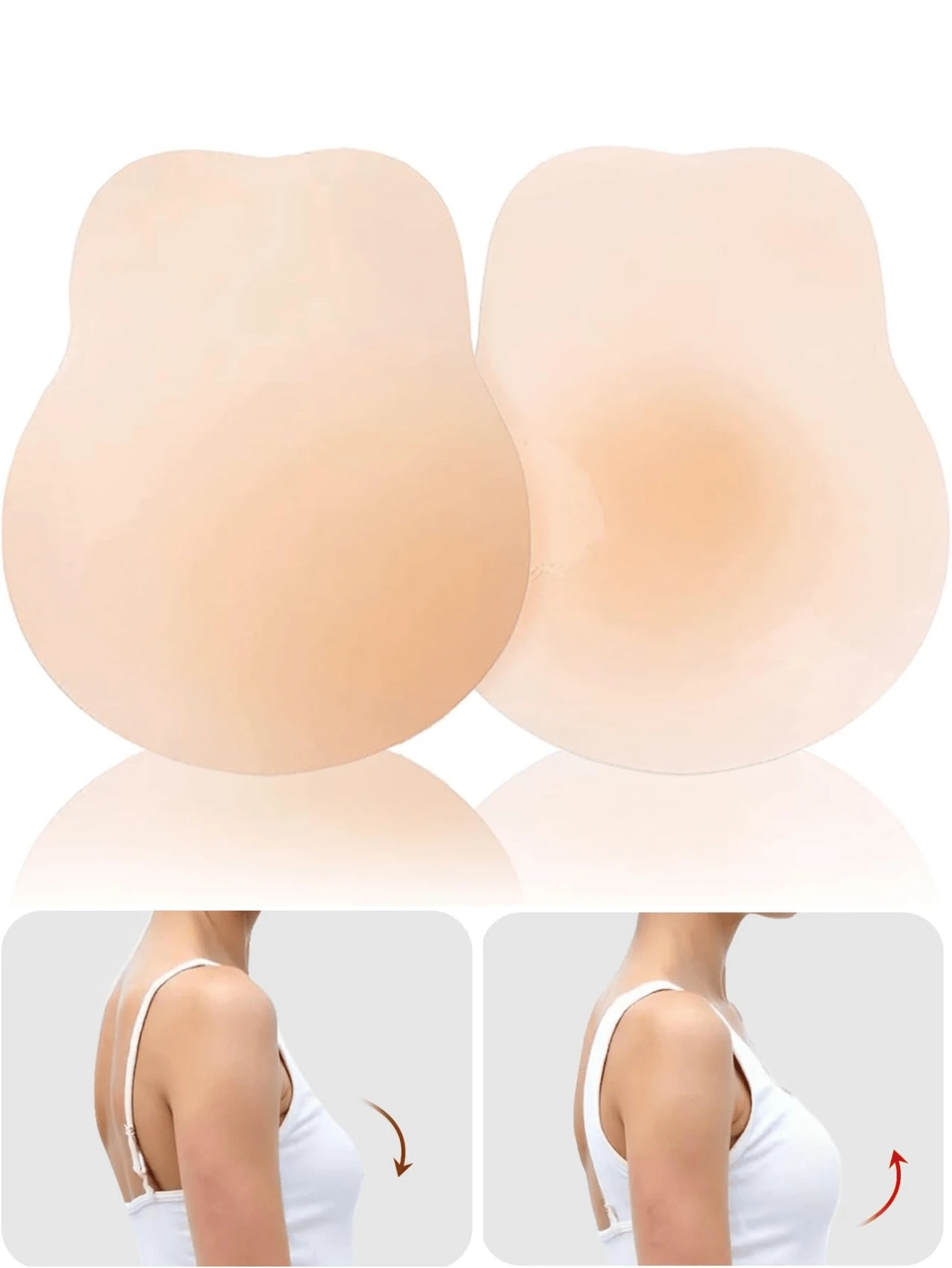 2/1 Pair Of Women's Silicone Adhesive Bras, Adhesive Bra Invisible Nipple Covers With Lifting Function, Suitable For Backless Strapless Dresses, Breathable And Anti-Exposure - Apricot - View 1