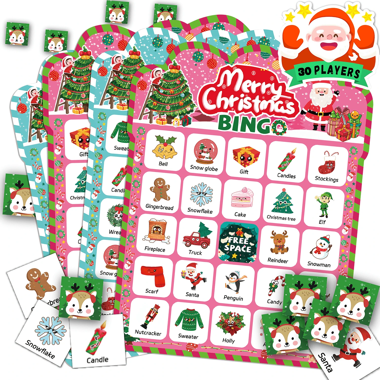Christmas Bingo Game, 24/30 Players Christmas Bingo Cards For Adults Christmas Party Game For Family Large Group Winter Holiday Party Favor Bingo