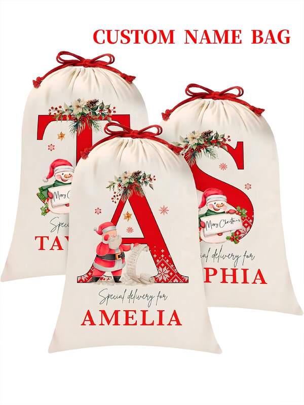 1 pièce - Le sac original du Père Noël, sac cadeau de Noël personnalisé, grand sac cadeau de Noël en canevas avec cordon coulissant, sac à cordon à combinaison de lettres, le sac original du bonhomme de neige, combinaison de lettres personnalisée, un sac cadeau de Noël avec cordon coulissant