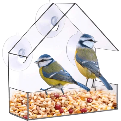 1pc Bird Feeder, Clear Window Outside Hanging Bird Feeder House With Suction Cup For Garden Outdoor Backyard Wildlife Birding, Acrylic Plastic