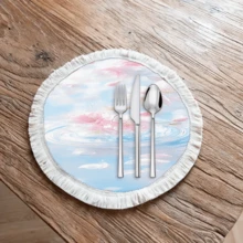 1 pieza Mantel individual con estampado floral de lino con flecos, mantel de mesa de comedor lavable, decoración del hogar, vajilla, cocina, decoración de fiesta interior/exterior, regalo ideal - Multicolor - Ver 43