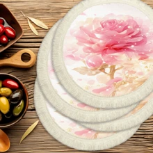 1 pieza Mantel individual con estampado floral de lino con flecos, mantel de mesa de comedor lavable, decoración del hogar, vajilla, cocina, decoración de fiesta interior/exterior, regalo ideal - Multicolor - Ver 37