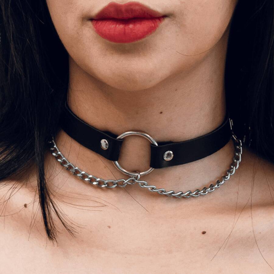 1 Piece Choker Hoop Chains Fringe Choker Gothic Punk Synthetic Leather Off - Nhẫn/Dây chuyền - Xem 1
