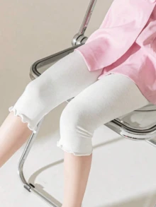 3条装 女童柔软舒适白色荷叶边打底裤，春秋季百搭叠穿裤 - 白色 - 查看 9