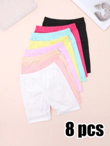8pcs/Pack Young Girl' Thin Solid Color Leggings, Versatile For Layering Or Outerwear, Suitable For Skirt Matching, Spring/Summer