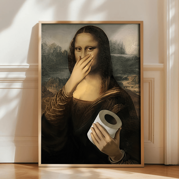 1 pezzo Stampa di pittura all'olio vintage divertente del bagno con il ritratto di Mona Lisa, cartellone classico alterato, stampa ad alta definizione, stampa su tela, opera d'arte da parete, opera d'arte straordinaria per pareti di bagno, camera da letto, ufficio, regali per le vacanze, decorazione per il nuovo anno, arte classica alterata, cartellone vintage, decorazione per la stanza, decorazione per la casa, decorazione per pareti di: soggiorno e camera da letto.