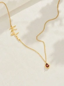 1 925 Silver Personalized Custom English Letter Name Birthstone Artificial Zirconia Pendant Necklace, Elegant And Romantic, Bohemian Style With Accessories, Suitable For Valentine's Day, Birthdays, Anniversaries - Yellow Gold - View 5