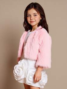 SHEIN 年轻女孩时尚蓬松装饰开衫背心，秋冬优雅休闲外套 - 藕粉色 - 查看 5