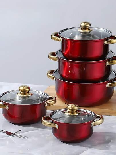 Kit 6 panelas + talheres em aço inox conjunto 18 peças antiaderente