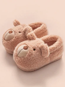 1 Pair Baby Cartoon Thermal Lined Flat Heel Casual Shoes, Suitable For Autumn/Winter