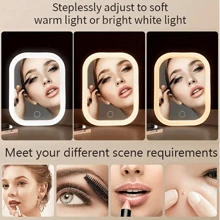 Makeup Mirror With LED Lights, Portable Travel Mirror Folding Mirror With Stand Adjustable, 3 Color Modes, Illuminated Vanity Mirror, Smart Dimmable Touch Screen, Vanity Mirror For Dressing Table, Bedroom, Changing Room, Mirror With 360° Rotation, Desktop USB Rechargeable, Valentine's Day , Mother's Day , Gift For Girls,Graduation Gift
