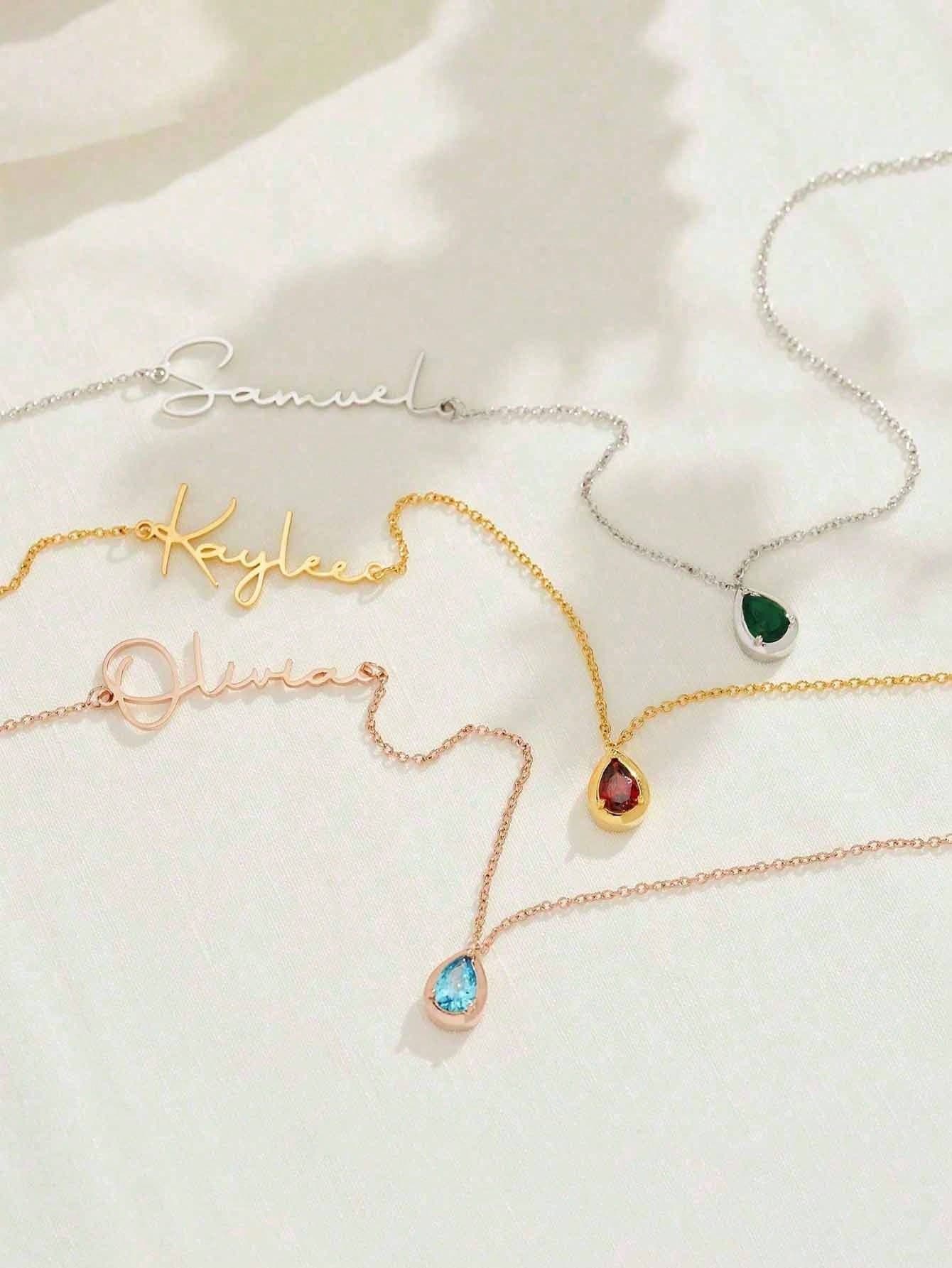 1 925 Silver Personligt Anpassat Engelskt Bokstav Namn Födelsesten Konstgjord Zirkonium Hänge Halsband, Elegant Och Romantiskt, Bohemisk Stil Med Tillbehör, Lämplig För Alla Hjärtans Dag, Födelsedagar, Jubileer - Gult guld - Visa 6