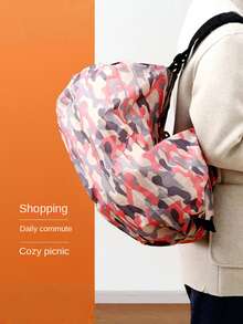 1个便携式大容量可折叠购物袋，旅行沙滩健身运动收纳袋，可装零食、衣物等，可重复使用，节省空间，适合购物、旅行，单肩包，女士手提包 - 彩色 - 查看 4