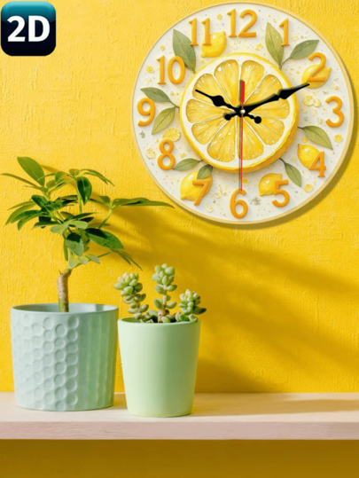 Pc 10 Inch/12 Inch Round Wand Clock, Refreshing Lemon Slice Bright s, Silent Does Not Tick, Home ation, Giving, AA Batteries (Batteries Included) Room