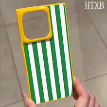 Funda con diseño de bloques con rayas verdes y blancas, compatible con los modelos 16 Pro, 16, 15 Pro, 14, 14 Plus, 13, 13 Pro, 12 Pro y 12 Pro. Ofrece protección total contra golpes, una amplia abertura para la pantalla, un elegante marco brillante y una excelente calidad de imagen. - Negro - Ver 7