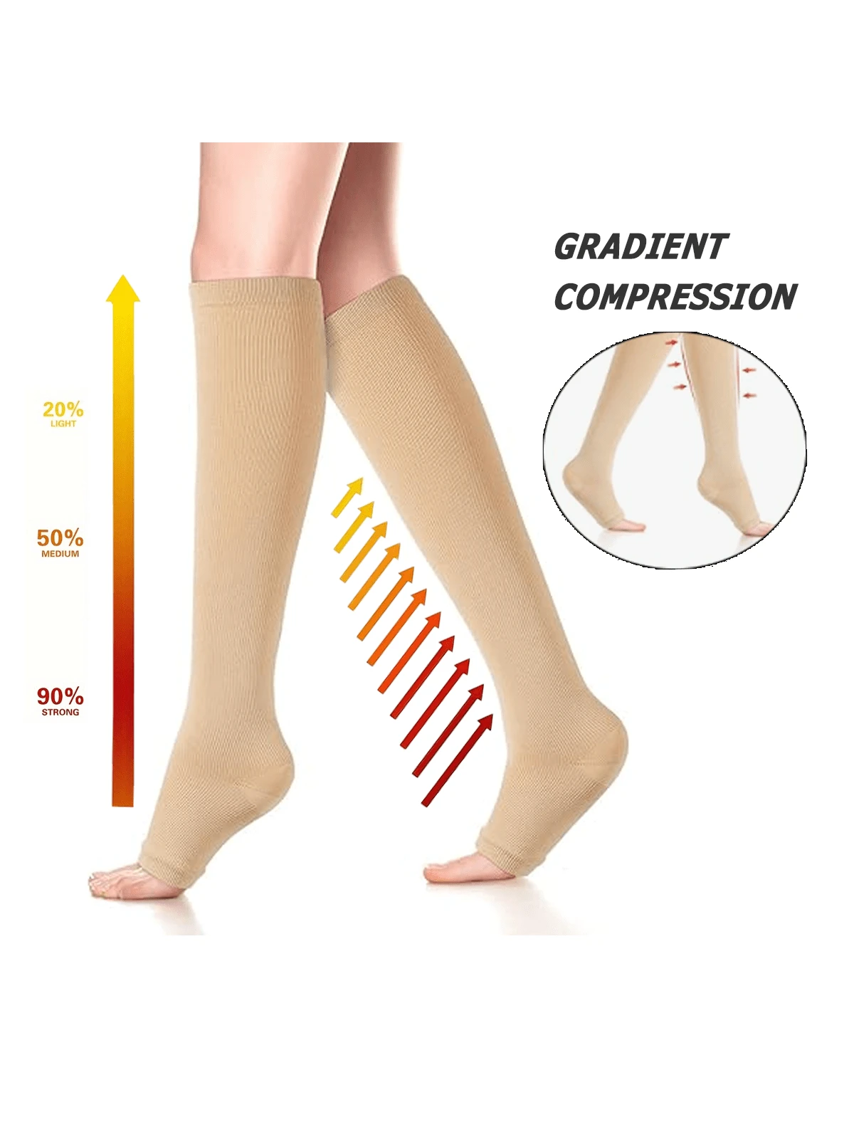 3 Pairs Zipperless Open Toe Compression Sports Socks, Unisex, Suitable For Running, Hiking, Cycling, Fitness And Other Sports