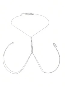 1 件女士性感身体链、优雅链式项链、比基尼链、沙滩珠宝、水晶腰链、交叉比基尼文胸、夏日海滩 - 銀色 - 查看 5