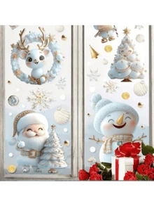 9 Piece Christmas Window Decals - Reusable PVC Snowflake And Winter Scene Decals With Santa Claus, Reindeer, Snowman And Gold Decorations For Holiday Home Decor, Christmas Decorations, Christmas Ornaments
