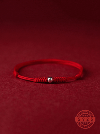 1pc Minimalist Lucky S925 Sterling Silver Bead & Red Rope Braided Bracelet/Anklet, Comes With Elegant Gift Box, Suitable For Girls, Valentine's Day Gift, Versatile For All Seasons