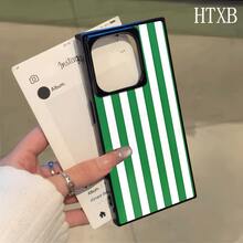 Funda con diseño de bloques con rayas verdes y blancas, compatible con los modelos 16 Pro, 16, 15 Pro, 14, 14 Plus, 13, 13 Pro, 12 Pro y 12 Pro. Ofrece protección total contra golpes, una amplia abertura para la pantalla, un elegante marco brillante y una excelente calidad de imagen. - Negro - Ver 2