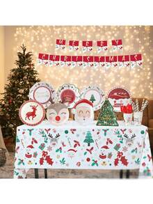 Classic Christmas-Style Red-White-Green Christmas Element Plate Set - Must-Have For Christmas Party Dessert Table, Round Disposable Plates/Cupcake Paper Plates, Leak-Proof & Durable Detail, Suitable For Serving Cocktails/Snacks/Desserts, Essential Tableware For Winter Christmas Holiday Dinners