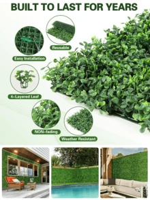 Nejlue Artificial Flowers/Plants1111 Home & Living 1Pc 60*40cm Plastic Artificial Boxwood Plant Wall, UV-Resistant Privacy Screen, Artificial Hedge Grass Mat Green Wall Panels, Artificial Plant Leaves Garden Fence,For Home Decor,Room Decor,Garden Decor,Wall Decor,Indoor Outdoor Decor, Bedroom Decor,Wedding Decoration,Party Decorations,Birthday Decoration,Christmas Decorations - Multicolor - View 3