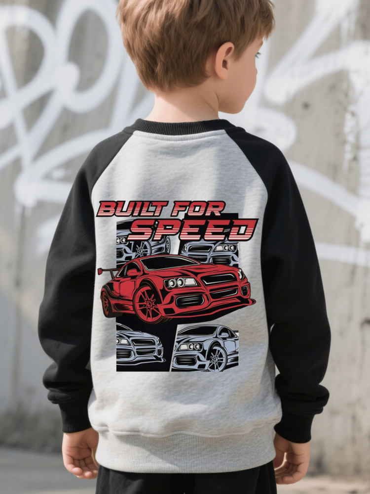 Tween Boy Red Sports Car Graphic Raglan Long Sleeve Loose Casual Sweatshirt. Suitable For Kids Who Love Cars. Can Be Worn For Parties, Gatherings, And Casual Sports. - Black - View 9