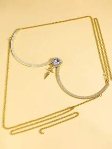 STONEFANS 1pc Gold Color New Cross & Heart Shaped Bra Chain, Sexy Body Chain With Rhinestones, Suitable For Nightclub, European And American Style