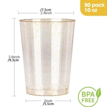 10 Oz 50 PCS Gold Glitter Plastic Cups, Gold Rimmed Disposable Wine Glasses Disposable Glitter Cups, Elegant Plastic Cocktail Glasses, Gold Rimmed Plastic Cups, Fancy Party Cups For Wedding, Birthday, Holiday - Vàng Flash 10 oz - Xem 3