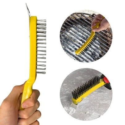 Escova Aço Com Raspador Para Limpa Grelha Churrasqueira Escova Limpa Grelha Multiuso