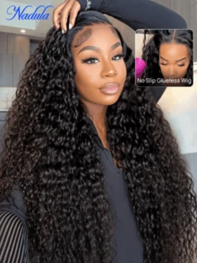 Nadula 7x5 Bye-Bye Slip™ Wig Black Water Wave Flexible Mesh Cap Wig With Secure Silicone Strips And Drawstring No Slip Glueless Wig Water Wave With Baby Hair Pre Cut Pre Plucked Bleached Knots Ready To Wear Glueless Human Hair Wigs 180% Density - SNatural - 查看 3