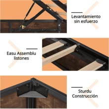 Base De Cama Elevadora Hidráulica Queen Size Almacenamiento, estructura funcional con sistema hidráulico, amplio espacio de almacenaje, diseño robusto y de fácil acceso. - Marrón - Ver 4