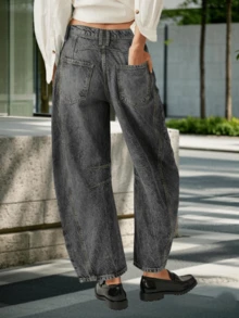 Women's Baggy Vintage Boyfriend Jeans Wide Leg Barrel Denim Pants Mid Rise Outdoor Hiking Travel Casual Denim Ankle Jeans - Xám - Xem 4