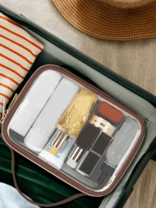 透明旅行化妆包 洗漱包 手持化妆包 便携轻便 大容量 多功能 带手柄透明化妆包 透明洗漱包 双层PVC透明化妆包（男女适用）