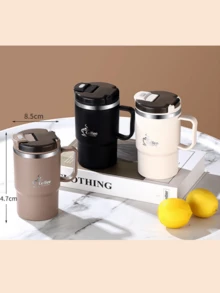 500ml 带盖保温咖啡杯，不锈钢吸管，折叠勺，茶滤，双层保温水瓶，可重复使用的四季饮具，旅行配件，适合办公室和家庭使用，完美的节日礼物 - 户外运动 | 便携式旅行杯 | 礼品咖啡杯 | 咖啡杯 | 咖啡吧配件 - 彩色 - 查看 3