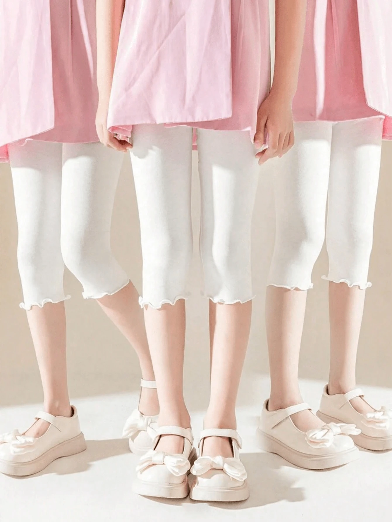 3条装 女童柔软舒适白色荷叶边打底裤，春秋季百搭叠穿裤 - 白色 - 查看 1