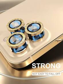 (3pcs) Compatible With IPhone 16 Pro/15 Pro Max/14/13/12/11 Lens Protector, 9h Tempered Glass Lens Protector, Screen Protector, Metal Ring, Scratchproof Decorative Accessories - Gold - View 3