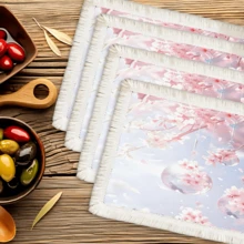 1 pieza Mantel individual con estampado floral de lino con flecos, mantel de mesa de comedor lavable, decoración del hogar, vajilla, cocina, decoración de fiesta interior/exterior, regalo ideal - Multicolor - Ver 15